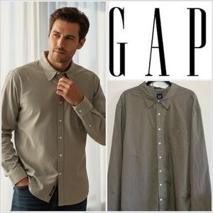 Gap 100% Cotton Fitted Tan White Stripe Button Down Long Sleeve Collared Shirt